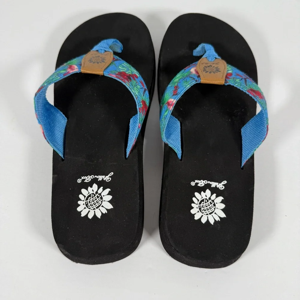Yellow Box Flip Flops Blue with Pink Flamingos Size 7 1/2 7.5 Sandals Tropical - Picture 10 of 15